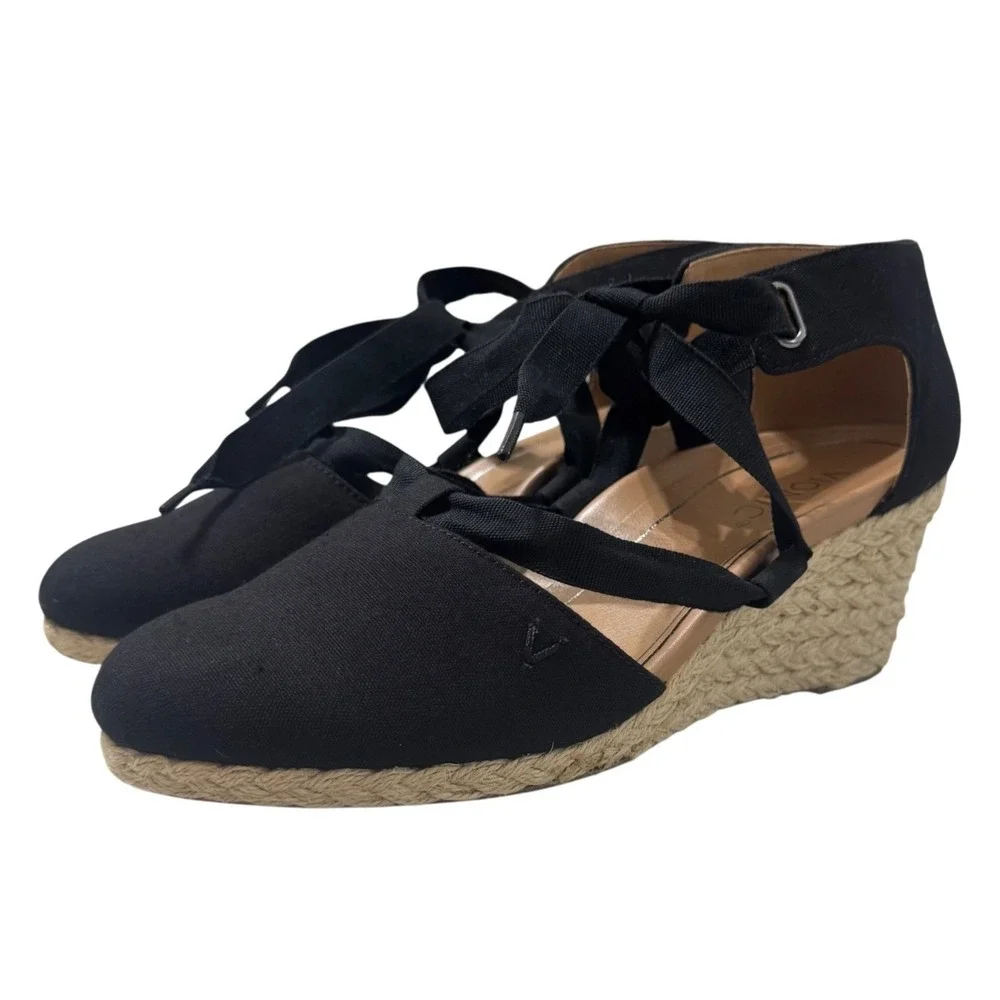 Vionic Kaitlyn Wedge Sandal Womens 9.5 Black Espadrille Orthotic VS415